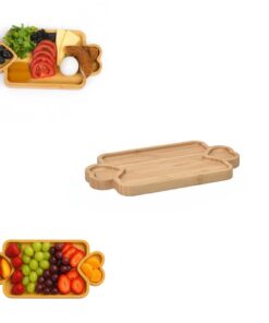 Bambu Ahşap Kalp Bölmeli Kulplu Dikdörtgen Servis Tabağı Küçük Sunum Tepsisi (24,9 cm x 13,9 cm x 1,4 cm)